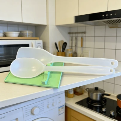 Giá đựng dụng cụ nhà bếp 3 ngăn, giá đỡ muỗng canh chịu nhiệt, phù hợp với mặt bàn bếp, khay hứng nước chống trượt, làm bằng chất liệu PET cứng, đựng được thìa, muỗng, kẹp, muỗng múc canh, giá đỡ dụng cụ nấu nướng ổn định, bảo vệ mặt bàn bếp, dễ vệ sinh, có thể rửa bằng máy rửa chén, thiết kế nhỏ gọn tiết kiệm không gian, không có khay hứng dầu hoặc nước sốt.