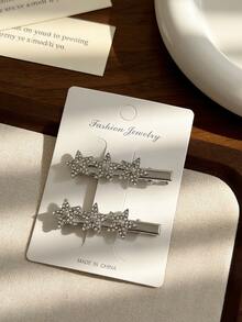 两件套优雅水钻星星发夹，可爱镶钻侧夹，心形发夹，Y2K风格刘海夹，锌合金发饰 - 彩色 - 查看 6