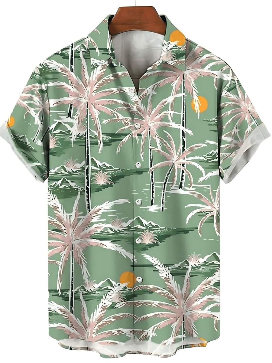 Hawaiian Palm Tree 3d Print Shirt For Men Cool Summer Street Short Sleeve Shirts Tops Lapel Button Oversized Blouse Clothes - A508D-AL23252 - 查看 1