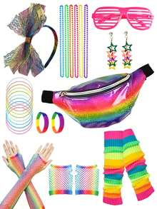 Bộ phụ kiện thập niên 80 gồm 29 món, trang phục hóa trang retro neon bao gồm băng đô, túi đeo hông, khuyên tai, găng tay lưới, vòng cổ, vòng tay, tất giữ ấm chân, mặt nạ Venice, trang phục lễ hội hóa trang, quà sinh nhật thời trang. - Nhiều màu - Xem 5