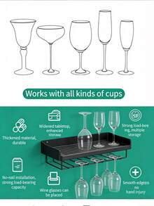 Soporte para copas de vino debajo del gabinete - Organizador de copas que ahorra espacio sin necesidad de taladrar para la cocina y el bar - Multicolor - Ver 2