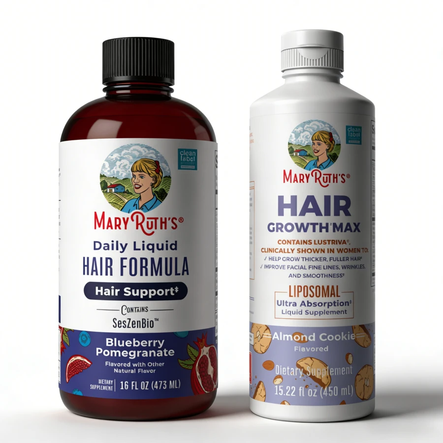 Mary Ruth's 2-Piece Hair Growth Bundle - Max Strength Biotin + SesZenBio Liquid - Thicker Hair & Anti-Wrinkle Support - Bundle - 查看 1