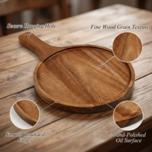 High Quality Wooden Pizza Tray - Premium Serving Platter With Handles, Kitchen Tray, Food Tray, Charcuterie Board, Plate, Suitable For Homemade Pizza, Cutting Fruits & Vegetables, Bread, Appetizers, Snacks, Breakfast, Cheese And Cutting Board, Baking Supplies, Kitchen Utensils, Kitchen Accessories, Holiday Gift - View 5