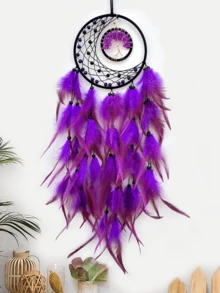 1 pièce Attrape-rêves avec perle de lune et design de l'arbre de vie, décoration murale en plumes faite à la main, ornement de style nordique pour la chambre - Multicolore - Voir 15