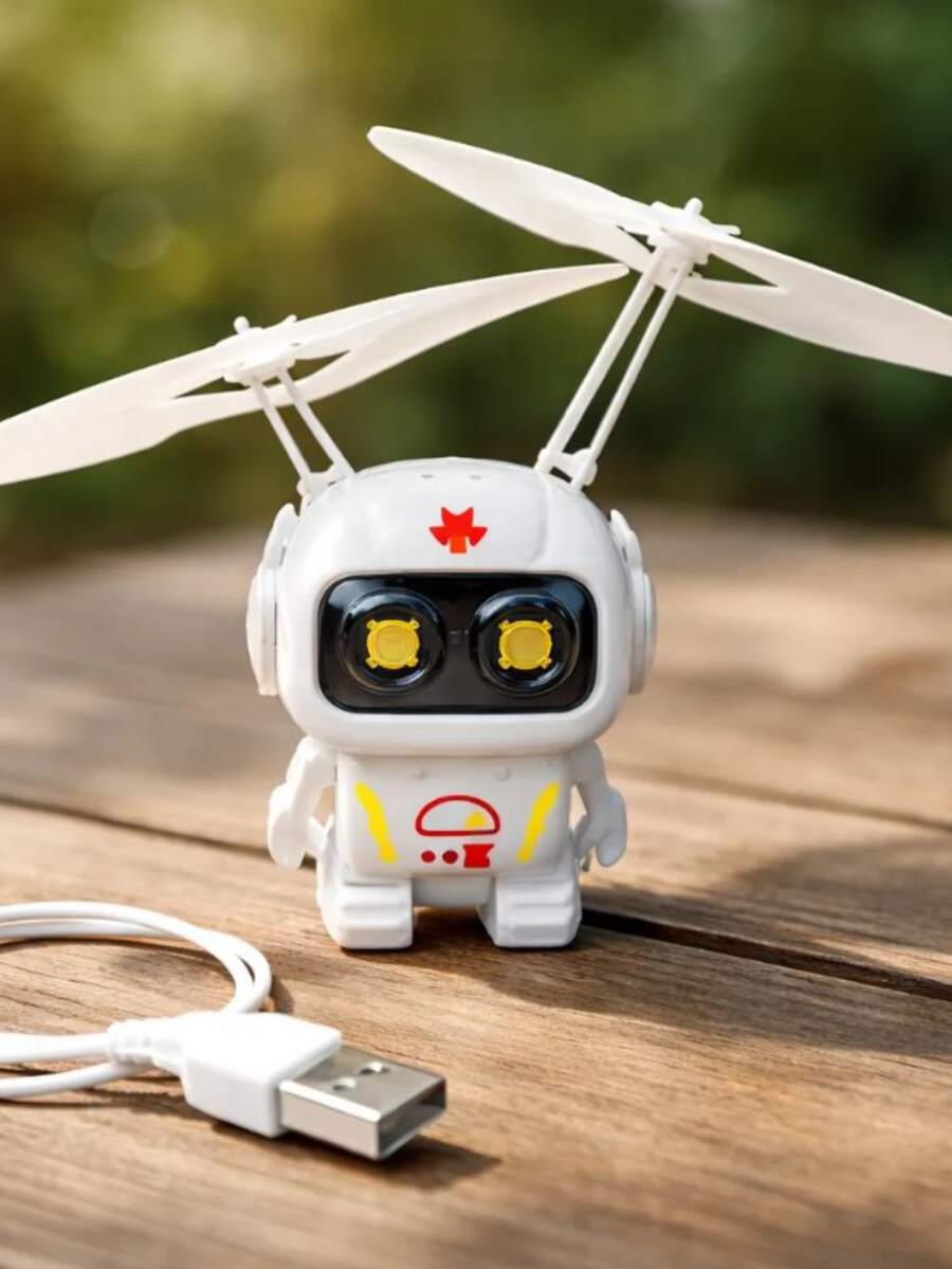 Mini Flying Robot With Hand Sensor - Rechargeable Tech Toy With LED Lights - White - View 1