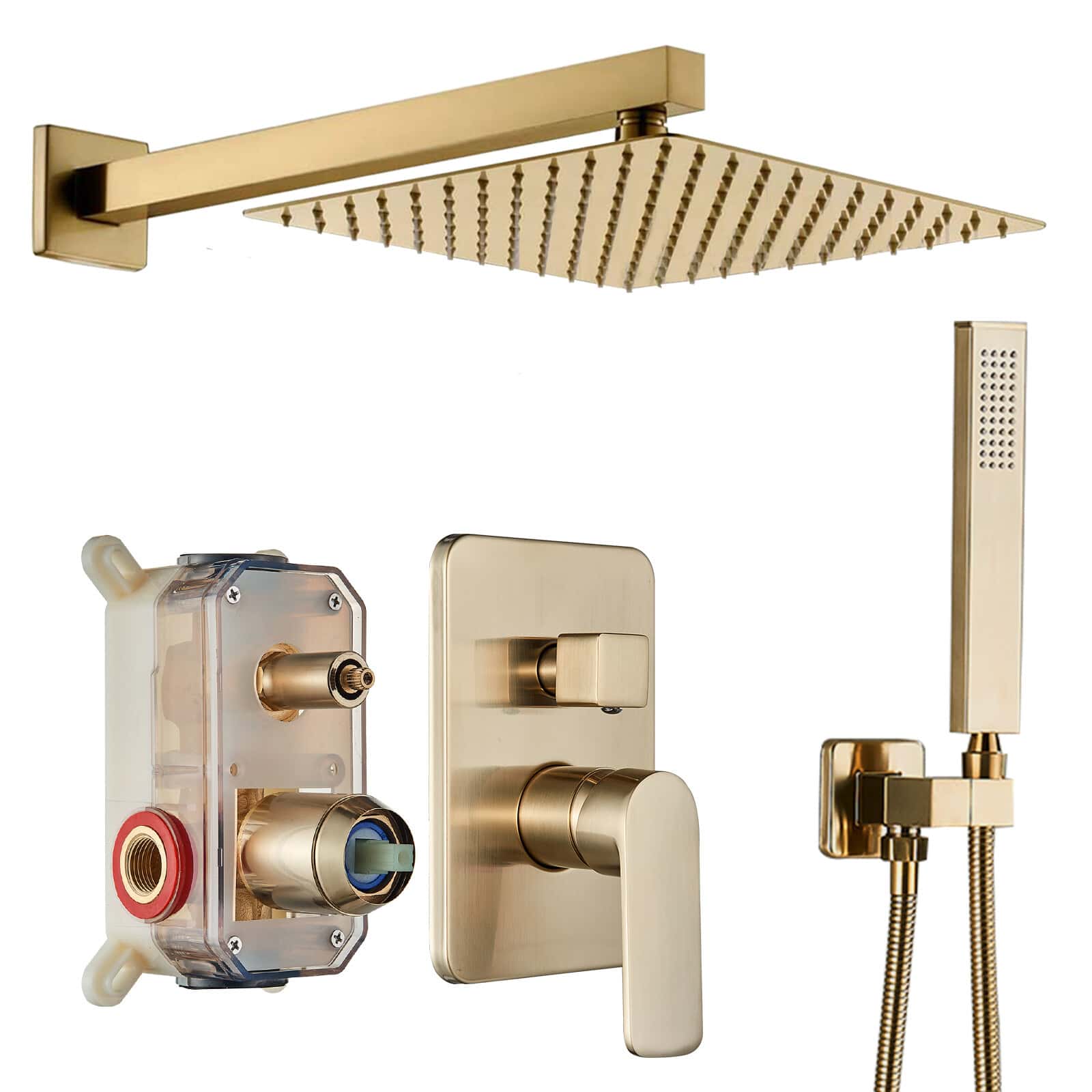 8/12/16inch Brushed Gold Shower Faucets Set Bathroom Wall Mounted Shower System Embedded Box Shower Mixer Tap Rainfall Shower Faucet - Vàng chải - Xem 1