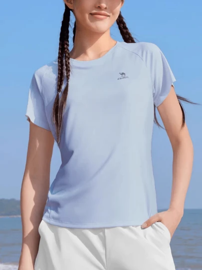 CAMEL CROWN Áo thun thể thao ngoài trời dành cho nữ, tay ngắn, thoải mái, thoáng khí, nhanh khô, thích hợp mặc vào mùa xuân và mùa hè.