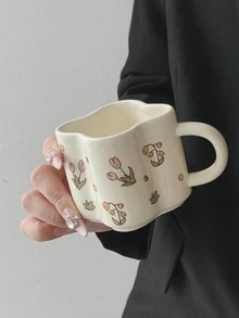 1pc2pc6.76 Oz. Charming Floral-Patterned Ceramic Mug - Elevate Your Coffee Experience And Ambiance; An Ideal Gift Choice For Moms And Best Friends. Perfect For Breakfast, Morning Coffee, Office Use, Afternoon Tea, Birthdays, Christmas, And Everyday Enjoyment. - Multicolor - View 12