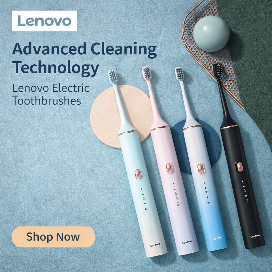 Lenovo A1PRO Electric Toothbrush, IPX7 Waterproof, Dupont Bristles, 4 Cleaning Modes, Smart Pressure Control, Zone Reminder, Smart Timer, Long-Lasting Battery - Multicolor - View 1