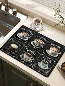 1 tấm lót máy pha cà phê, tấm lót đĩa trên mặt bàn, thảm ăn nhà bếp, đế lót ly in hình cà phê, tấm thoát nước, thích hợp cho nhà bếp và quầy cà phê. - Nhiều màu - Xem 25