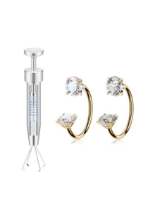 2 Pcs Horseshoe Shaped Nose Rings Studs 20G (Designed For Women) | Hypoallergenic Stainless Steel Nose Jewelry | Includes Ball-Gripping Tool | Suitable For Piercings Of The Lip, Eyebrow, Helix, Conch, And More; Ideal For Nose Piercing Kits. - Gold - View 6
