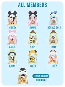 Hộp bí mật POP MART Disney Swing Series - 9 nhân vật thường + 1 nhân vật bí mật, bao gồm các nhân vật Disney kinh điển Mickey, Minnie, Donald Duck, Daisy, Goofy, Pluto, Chip, Dale và nhân vật bí mật Scrooge McDuck, được thiết kế như một chiếc ghế đu Q-Version dễ thương. - Nhiều màu - Xem 3
