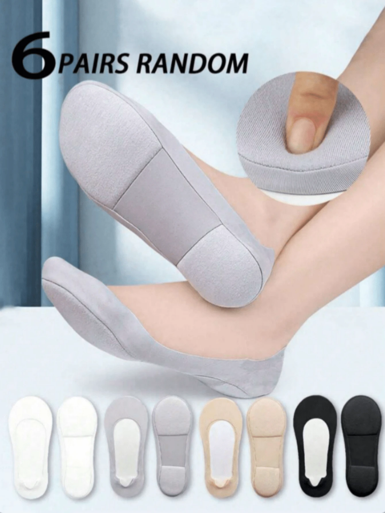 3/6 đôi tất nữ mềm mại, đế xốp, êm ái, không lộ gót, phù hợp với mọi loại giày, quà tặng Ngày của Mẹ (kích thước nhỏ hơn bình thường) - Nhiều màu - Xem 1
