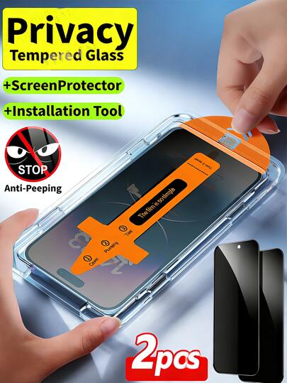 2 Packs Privacy Tempered Glass Screen Protector Compatible With IPhone 17 Pro Max/17 Air/17/15 Pro Max/16 Pro Max/16/16e/15/14/13/13 Pro/12/11, Anti-Peep, Anti-Spy, Easy Installation, With Auto Dust Removal Tool, One-Click Adhesion, Scratch-Resistant, Smooth Surface, Privacy Protection, Dustproof, Phone Screen Protector, Halloween Gift, Birthday Gift, Phone Screen Protector For Family And Friends, Phone Accessories