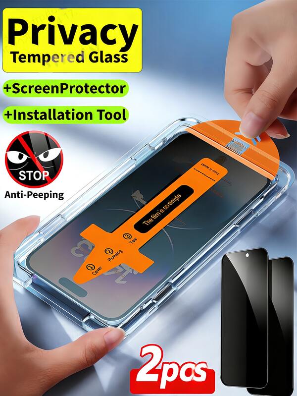 2 Packs Privacy Tempered Glass Screen Protector Compatible With IPhone 17 Pro Max/17 Air/17/15 Pro Max/16 Pro Max/16/16e/15/14/13/13 Pro/12/11, Anti-Peep, Anti-Spy, Easy Installation, With Auto Dust Removal Tool, One-Click Adhesion, Scratch-Resistant, Smooth Surface, Privacy Protection, Dustproof, Phone Screen Protector, Halloween Gift, Birthday Gift, Phone Screen Protector For Family And Friends, Phone Accessories