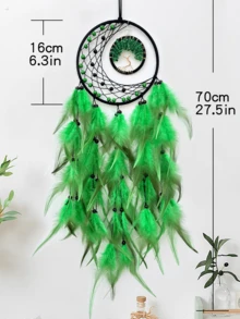 1 pièce Attrape-rêves avec perle de lune et design de l'arbre de vie, décoration murale en plumes faite à la main, ornement de style nordique pour la chambre - Multicolore - Voir 10