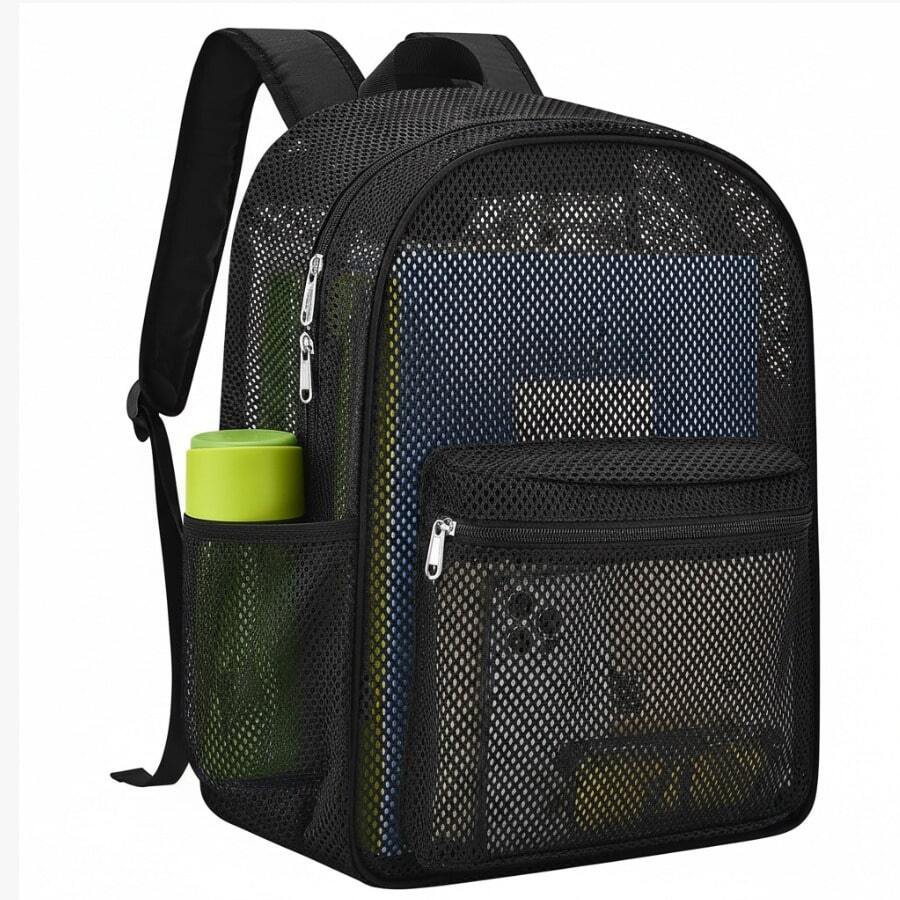 Large-Capacity, Breathable Mesh Backpack, Laptop Bag, And Sports Backpack. Unisex, Suitable For Various Occasions Such As Travel, Outings, Commuting To Work, And Outdoor Activities. Features Adjustable Shoulder Straps. - Black - View 1