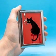 1 buah Kotak Rokok Logam Dua Sisi Motif Kucing Merokok Vintage, Muat 16 Batang Rokok, Aksesori Merokok Modis Unisex, Perlengkapan Merokok Musim Semi, Hadiah Liburan - merah - View 8