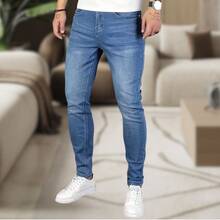 Men's Slim Fit Destroyed Jeans, Premium Fashion Line, Original, Elastane. Clothing Direct From The Factory. Shipping Within 24 Hours. - 中等水洗藍 - 查看 10