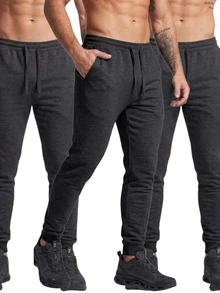 Kit 3 Men's Jogger Sweatpants With Pocket Skinny Plain Lightweight Comfortable - 深灰色 - 查看 1