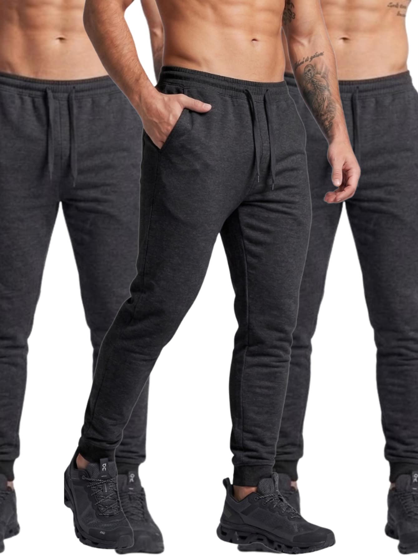 Kit 3 Men's Jogger Sweatpants With Pocket Skinny Plain Lightweight Comfortable - 深灰色 - 查看 1
