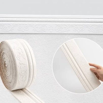 1卷 3.93英寸 x 90.55英寸 自粘腰线实心3D框架墙贴，用于装饰墙角、门框边缘、墙贴背景装饰条，用于墙面保护和家居装饰