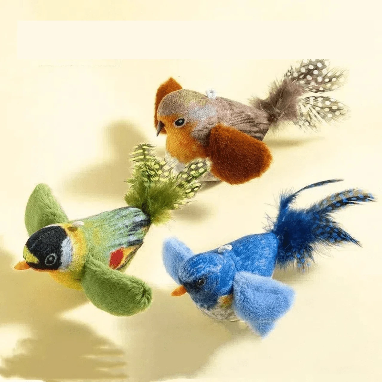 1/2/3 Pcs Simulated Bird Cat Dolls - Realistic Chirping Birds, Self-Amusement To Relieve Boredom, Bird Doll For Cats, Kitten, Flying Flapping Hanging Squeaky Simulation Bird Plush Doll, With Artificial Feathers, Feather Color And Length May Vary - Multicolor - View 1