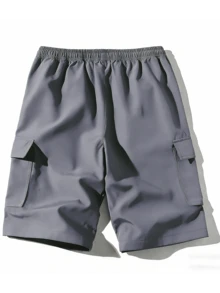Men's Summer Casual Street Solid Color Multi-Pocket Cargo Shorts - Grey - View 3