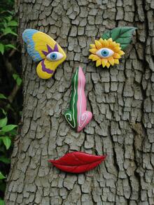 Quirky Face Art Garden Decor Set, Colorful Butterfly Sunflower Lips Resin Wall Decor, Outdoor Yard Tree Sculpture - Multiple Styles - View 12