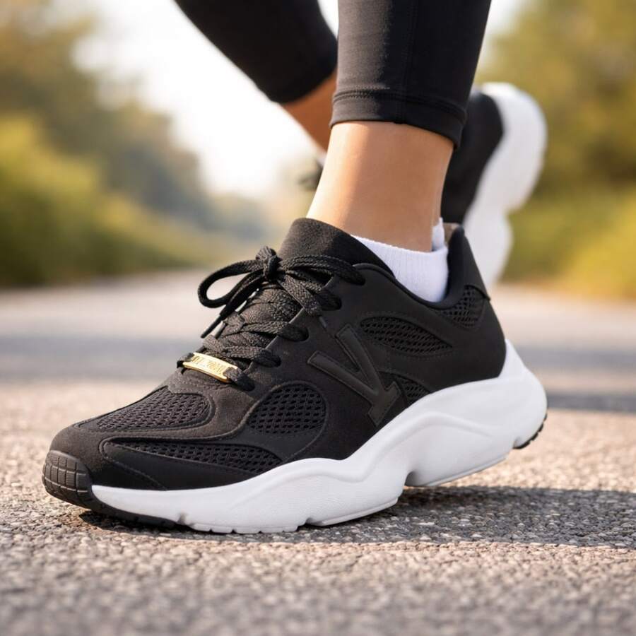 Vizzano Women's Streetwear Chunky Flatform Sneakers - Comfortable, Soft, Stylish, Casual, Original - 黑色 - 查看 1
