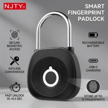 NJTY 1个智能指纹挂锁,快速指纹识别,无需钥匙即可解锁,USB充电金属防盗锁,便携式生物识别安全锁,防水轻便,适用于行李箱、橱柜、门锁等。 - 彩色 - 查看 4