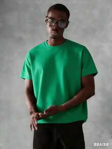 Oversized Boxy Cut Short Sleeve Jersey T Shirt Casual Crop Fit Streetwear Modern Minimalist All Season Essential Top-Comfortable Retro Cotton T-Shirt- - 綠色 - 查看 4