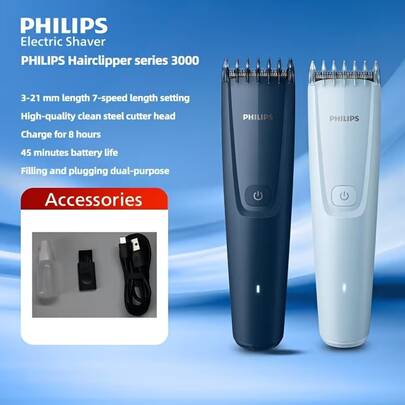  Philips HC3688/15 Series 3000 Family Hair Clipper, PowerDrive 5500 RPM Motor, 7 Length Settings 3-21mm, Stainless Steel Blades, Low Noise 58dB, Blade Washable