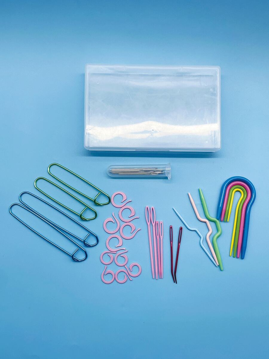 33pcs Complete Knitting & Crochet Accessory Kit With Hidden Stitch Needles, Large Eye Hand Sewing Needles, Safety Pins, Cable Stitch Needles And Bright Color Stitch Markers, Organized Storage For Easy Carrying, Suitable For Cable Patterns, Stitch Counting, Fixing Live Loops, Amigurumi Doll Hidden Ends And Advanced Knitting Projects - Knitting Needle Set - View 1