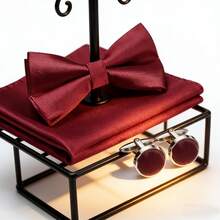 男士领结，纯色预系领结和口袋巾套装，适合派对、休闲、正式商务、舞会和婚礼等场合。 - A - 查看 31