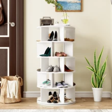 Rotating Shoe Rack, Round, White, 5 Shelves, Height 115 Cm, Width 60 Cm - White 1pc - View 12