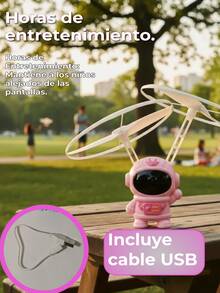 Mini Juguete Volador de Astronauta Kawaii con Luces LED y Sensor de Movimiento - Recargable USB - Rosa - Ver 4