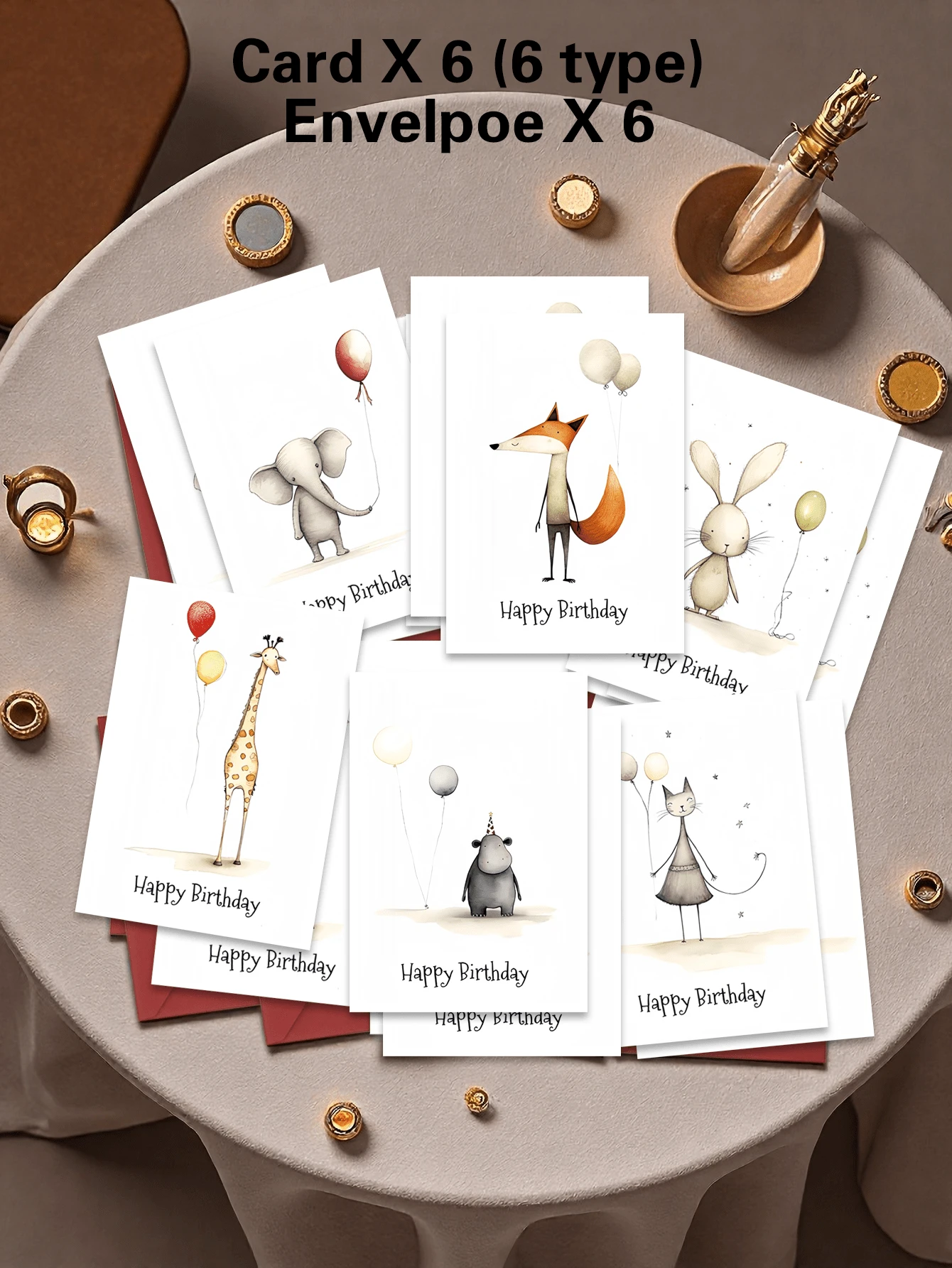 12张可爱动物气球空白生日贺卡、感谢卡、邀请卡、节日礼物 - A - 查看 1