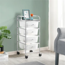 Butterslay Rolling Storage Cart Plastic Bin Organizer Unit With 4 Drawers, Metal Frame, Removable PP Drawers, For Office, Study, Makeup, Art Supplies, Black/White - 白色 - 查看 1