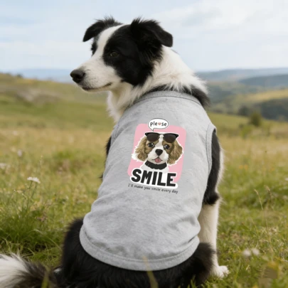 1 tricou cu imprimeu de pisică și câine "Vă rugăm să zâmbiți", vestă moale și confortabilă pentru animale de companie, îmbrăcăminte sport de zi cu zi