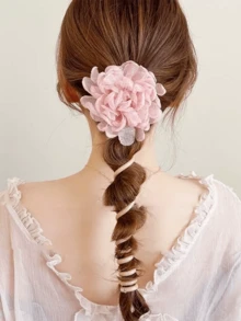 1 Piece Summer Romantic ~ Fairy Rose Flower Spiral Hair Tie, Braiding Tool, High Elastic Hair Rope - Multicolor - View 2