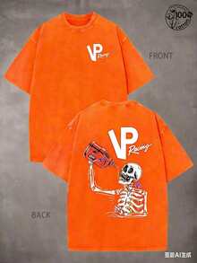 VP Racing Skeleton-Shirts, Eye-Catching Graphic-Shirts, Drifting And Racing Life Clothes Specially Designed Car Lovers; 230G Washed Cotton - Orange - View 9