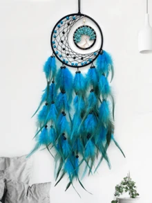 1 pièce Attrape-rêves avec perle de lune et design de l'arbre de vie, décoration murale en plumes faite à la main, ornement de style nordique pour la chambre - Multicolore - Voir 12