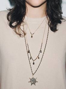 1 Set de Collar de Cadena Multicapa con Colgante de Estrella de Aleación Retro de Lujo para Mujer - Collar personalizado - Ver 1