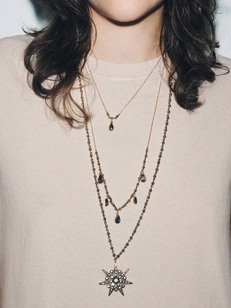 1 Set de Collar de Cadena Multicapa con Colgante de Estrella de Aleación Retro de Lujo para Mujer - Collar personalizado - Ver 1