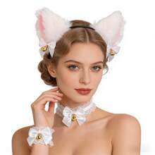 Bộ 4 chiếc băng đô tai mèo trắng dễ thương có chuông và nơ ren, trang phục hóa trang Halloween. - Nhiều màu - Xem 3
