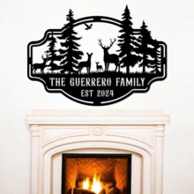 1pc Personalized Metal Family Name Sign, Rustic Deer & Forest Wall Art, Custom Cabin Name Decor, Outdoor Cabin Sign, Hunting Gift, Father's Day Gift - Black - View 8
