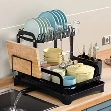 2-Tier Dish Drying Rack For Kitchen Countertops. Includes A Drip Tray And Mat, Cutlery And Cup Holders. A Great Gift For Ladies, Perfect For Mother's Day Kitchen Organization And Storage. Dishes/Knives/Cups/Cutting Boards, Black. - Xem 13