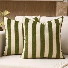 1pc/2pcs Green Striped Chenille Decorative Throw Pillow Cover, Soft Modern Abstract Bohemian Style Cushion Cover For Sofa, Bedroom, Living Room, Suitable For All Seasons, Also Can Be Used As Gift - Green - View 28