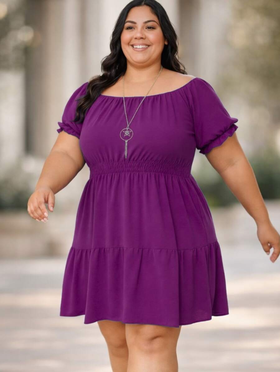 Vestido Feminino Leve Manga Princesa Duna Liso Curto Casual Dia a Dia Estampado - Fúcsia - Visão 1